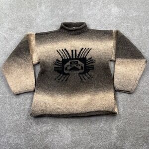 C.C.H. Import Wool Sweater Unisex S Brown Ombre Hand Knit Graphic Mock Neck